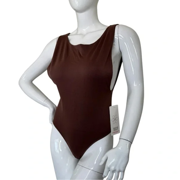AURA Sleeveless Thong tank top Bodysuit ultra stretch deep chocolate brown L XL - Picture 12 of 17